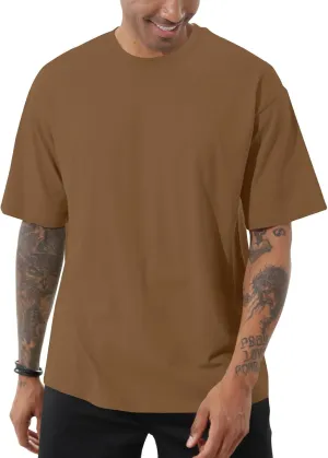 Men's Fashion Loose Fit T-Shirt Crew Neck Athletic Workout Tshirts Heavyweight Short Sleeve Premium Cotton Basic Tee