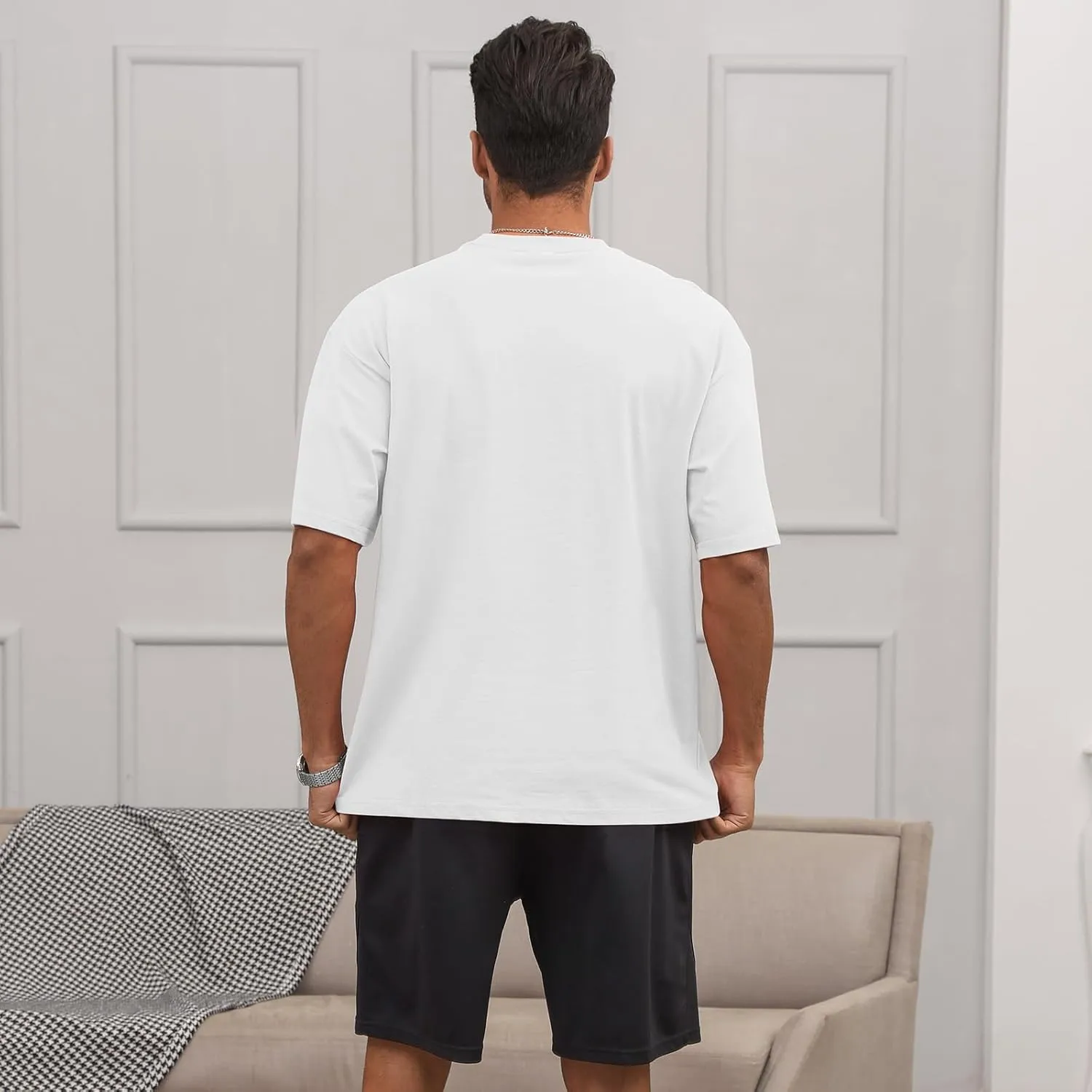 Men's Fashion Loose Fit T-Shirt Crew Neck Athletic Workout Tshirts Heavyweight Short Sleeve Premium Cotton Basic Tee