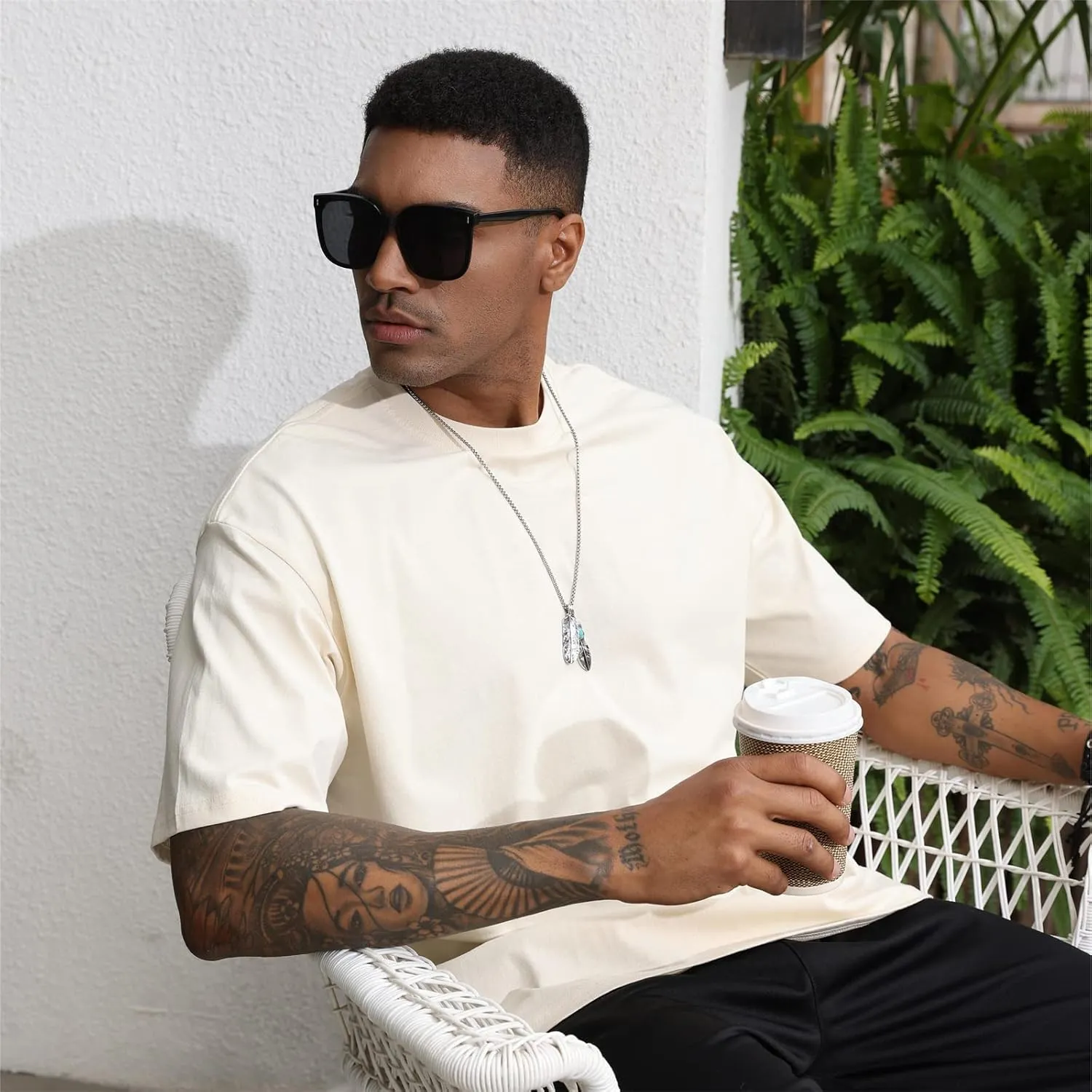Men's Fashion Loose Fit T-Shirt Crew Neck Athletic Workout Tshirts Heavyweight Short Sleeve Premium Cotton Basic Tee