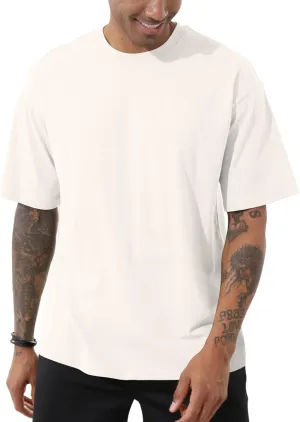 Men's Fashion Loose Fit T-Shirt Crew Neck Athletic Workout Tshirts Heavyweight Short Sleeve Premium Cotton Basic Tee