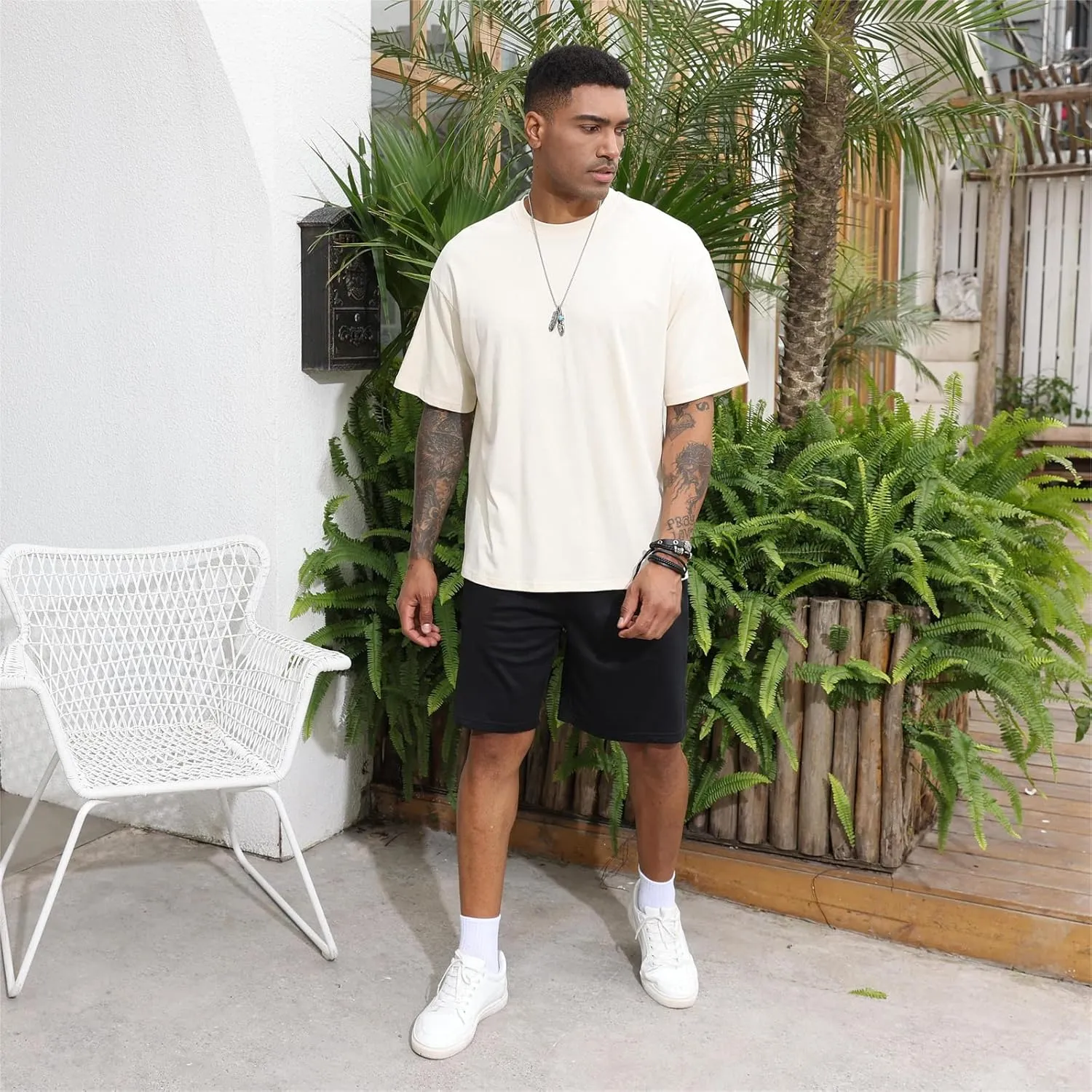 Men's Fashion Loose Fit T-Shirt Crew Neck Athletic Workout Tshirts Heavyweight Short Sleeve Premium Cotton Basic Tee