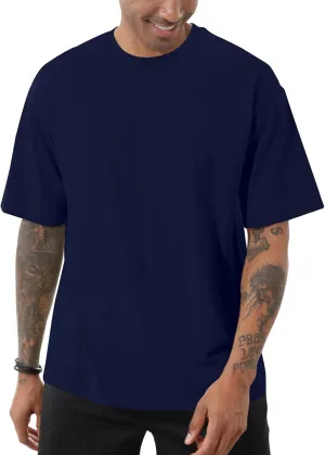 Men's Fashion Loose Fit T-Shirt Crew Neck Athletic Workout Tshirts Heavyweight Short Sleeve Premium Cotton Basic Tee