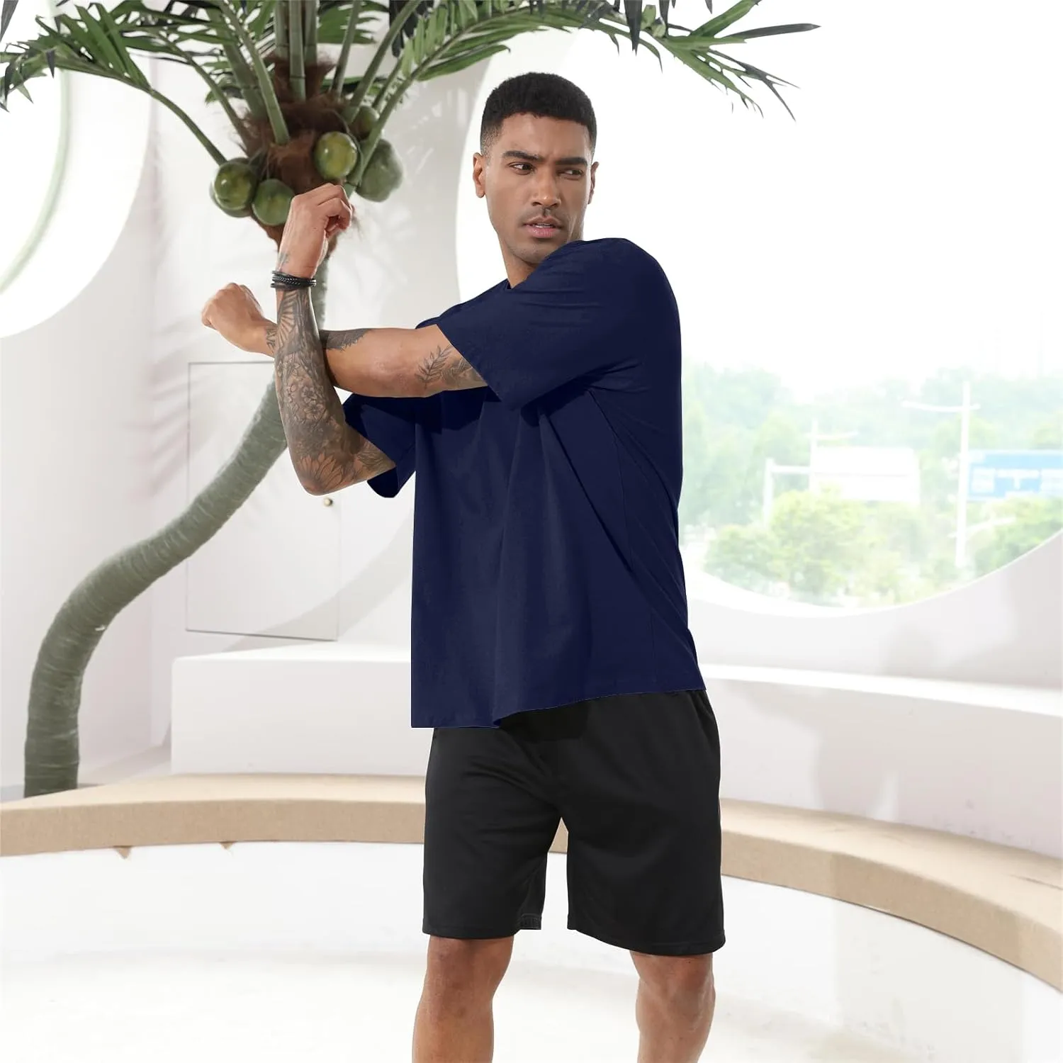 Men's Fashion Loose Fit T-Shirt Crew Neck Athletic Workout Tshirts Heavyweight Short Sleeve Premium Cotton Basic Tee
