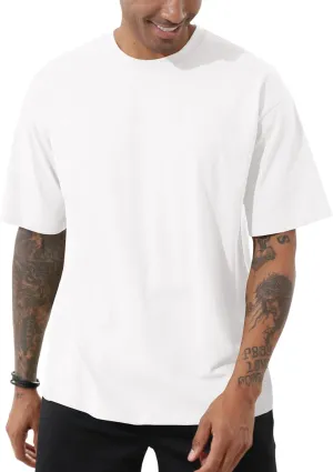 Men's Fashion Loose Fit T-Shirt Crew Neck Athletic Workout Tshirts Heavyweight Short Sleeve Premium Cotton Basic Tee