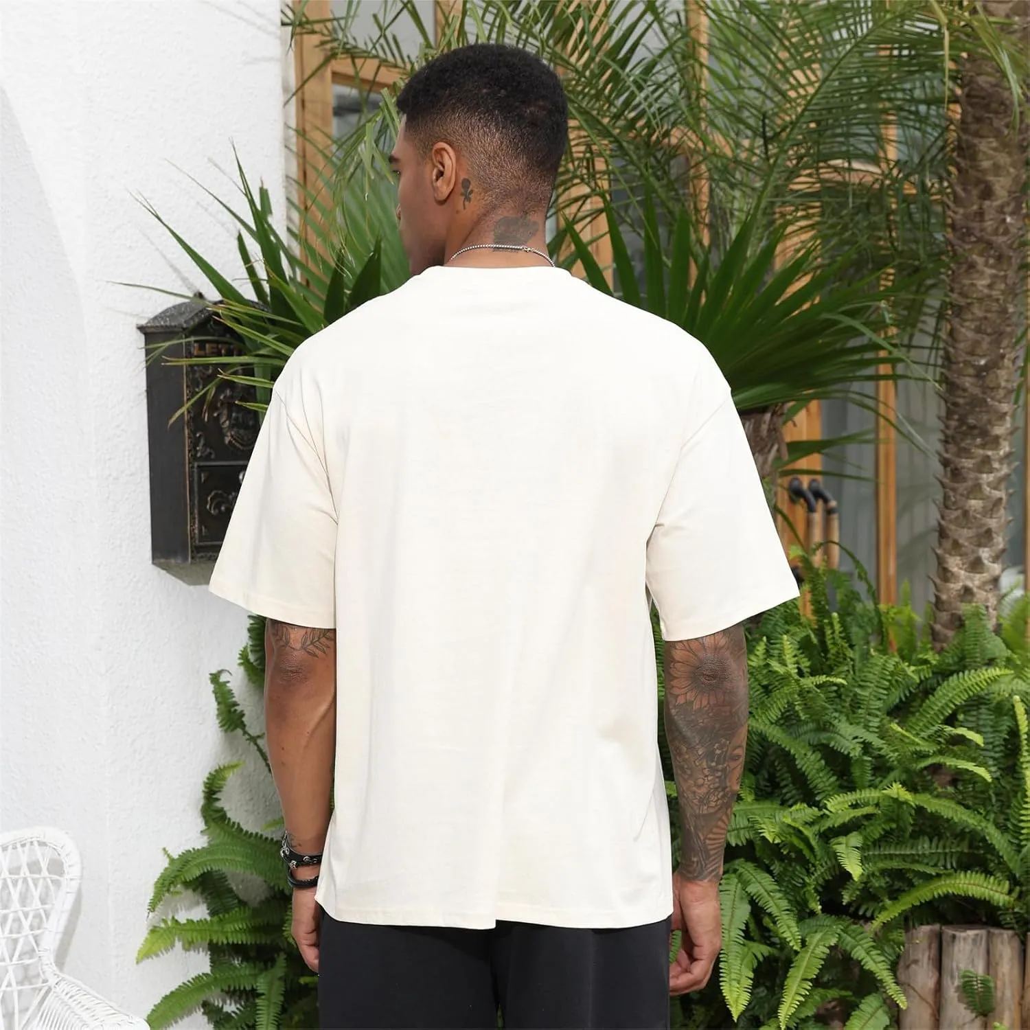 Men's Fashion Loose Fit T-Shirt Crew Neck Athletic Workout Tshirts Heavyweight Short Sleeve Premium Cotton Basic Tee