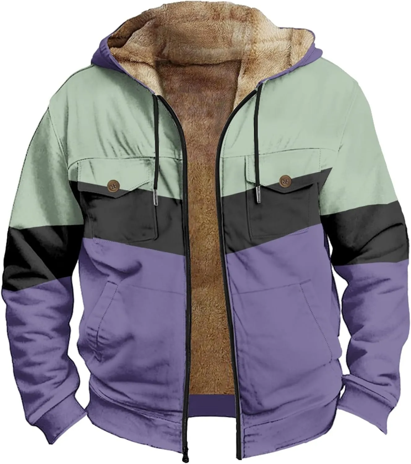 Men's Fleece Sweatshirts Jackets Plush Warm Fuzzy Winter Hoodies Workout Loose Fit Outdoor Thermal Cargo Sherpa Coats