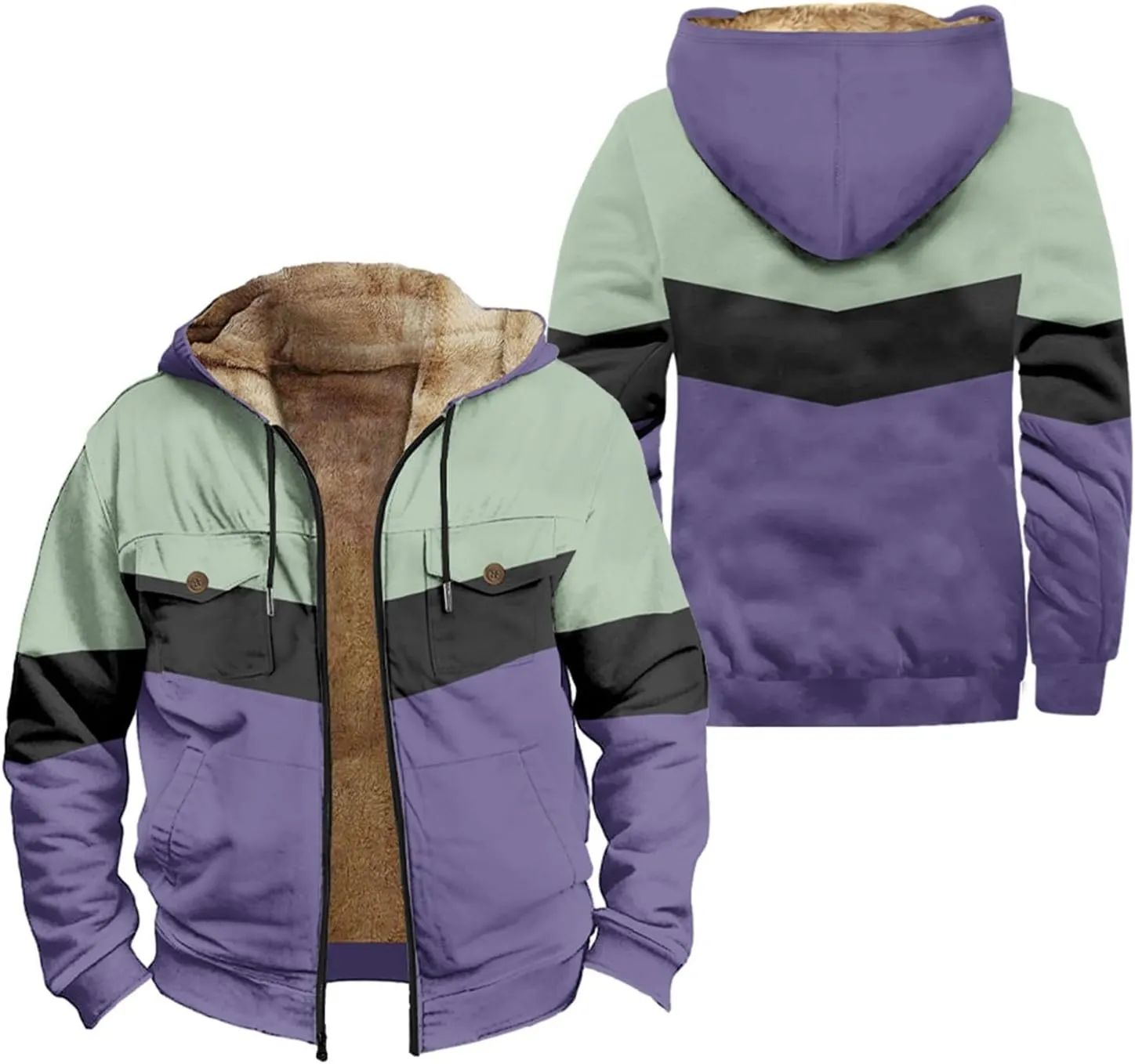 Men's Fleece Sweatshirts Jackets Plush Warm Fuzzy Winter Hoodies Workout Loose Fit Outdoor Thermal Cargo Sherpa Coats