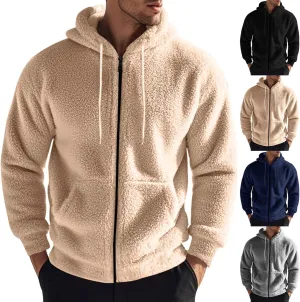 Mens Fuzzy Hoodie Reversible Fleece Hooded Jacket Full Zip Hoodies Sweatshirt Cozy Warm Coat Fall Winter Outwear Unisex