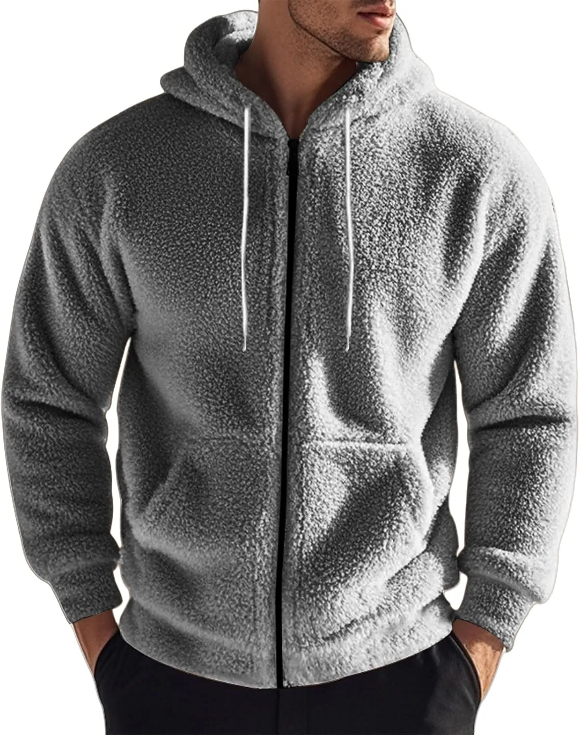 Mens Fuzzy Hoodie Reversible Fleece Hooded Jacket Full Zip Hoodies Sweatshirt Cozy Warm Coat Fall Winter Outwear Unisex