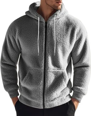 Mens Fuzzy Hoodie Reversible Fleece Hooded Jacket Full Zip Hoodies Sweatshirt Cozy Warm Coat Fall Winter Outwear Unisex