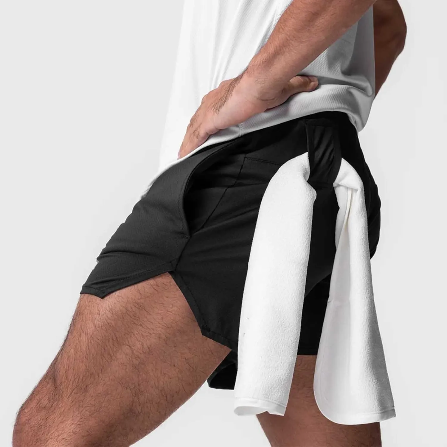 Mens Gym Running Shorts 5 inch Inseam Workout Shorts Quick-Dry Active Shorts Drawstring Waist Shorts with Towel Loop