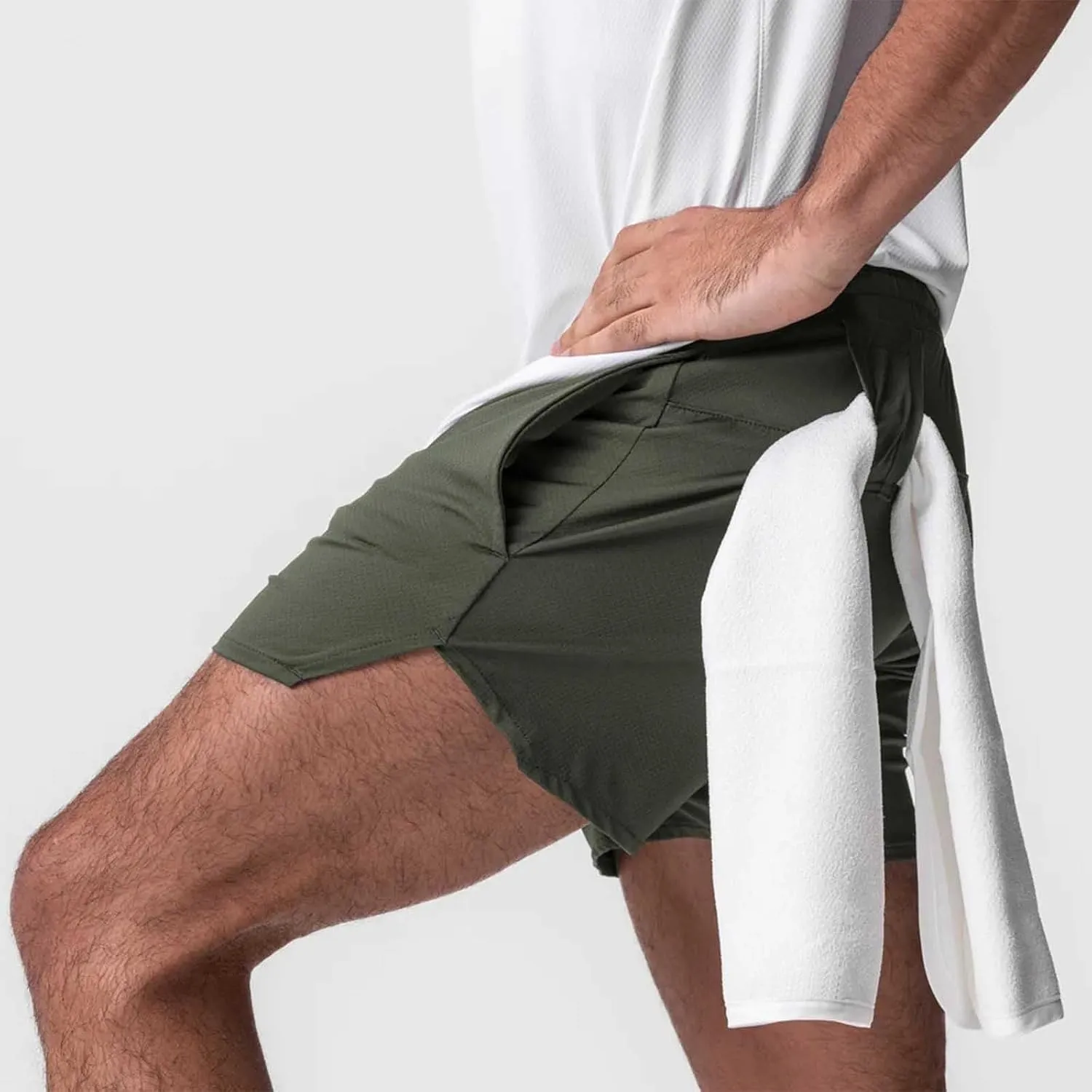 Mens Gym Running Shorts 5 inch Inseam Workout Shorts Quick-Dry Active Shorts Drawstring Waist Shorts with Towel Loop