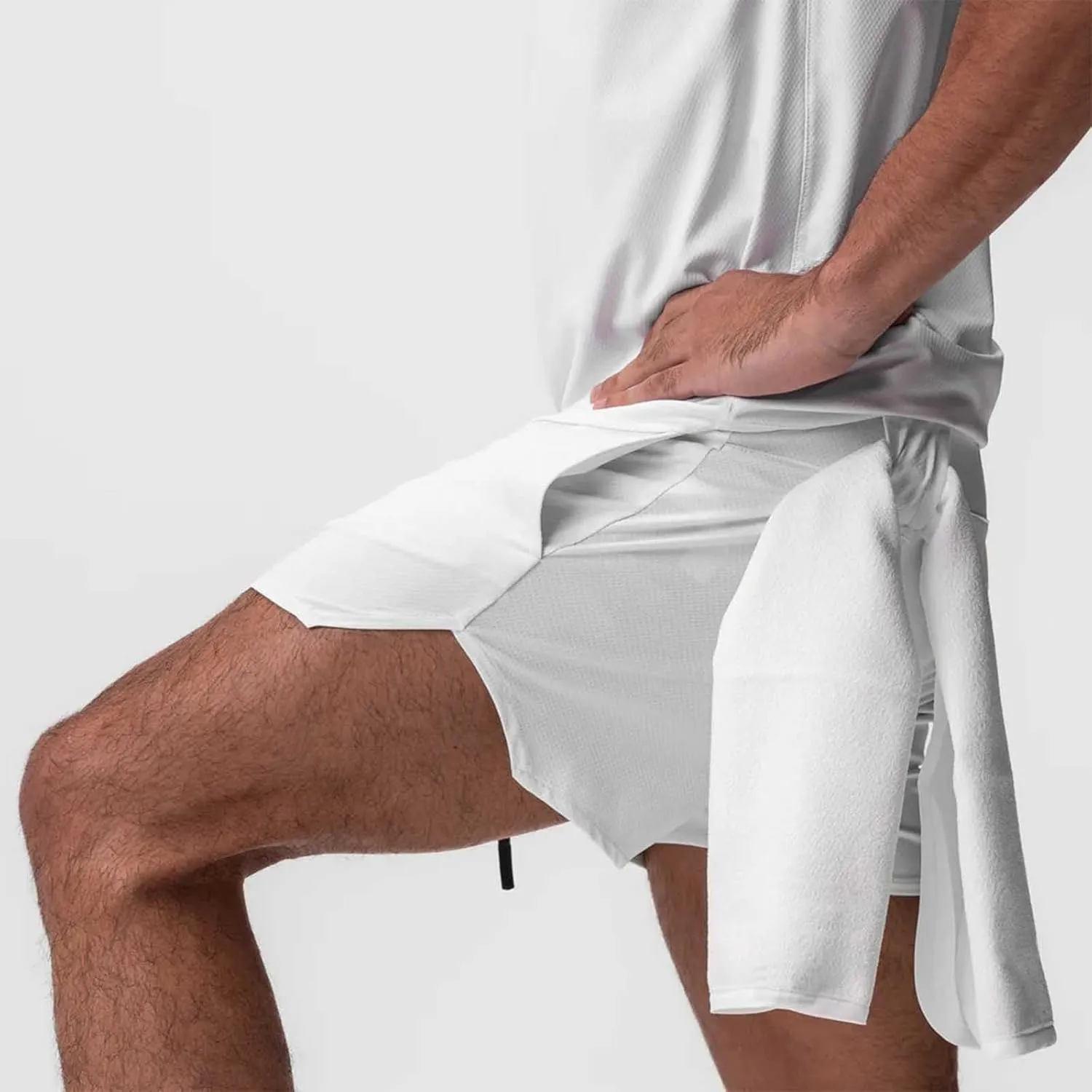 Mens Gym Running Shorts 5 inch Inseam Workout Shorts Quick-Dry Active Shorts Drawstring Waist Shorts with Towel Loop