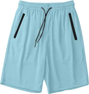 Mens Gym Shorts Mesh Breathable Quick-Dry Basketball Shorts Lightweight Running Sport Half Pants with Zipper Pockets