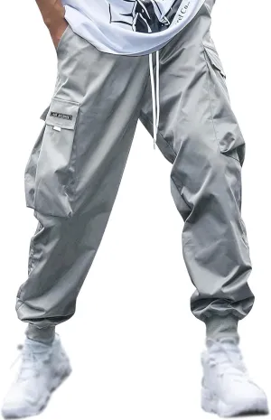 Mens JeansMens Casual Cargo Pants Elastic Waist Dress Pants Lightweight Outdoor Trousers Loose Fit Pants with Multi PocketsBlack Chino