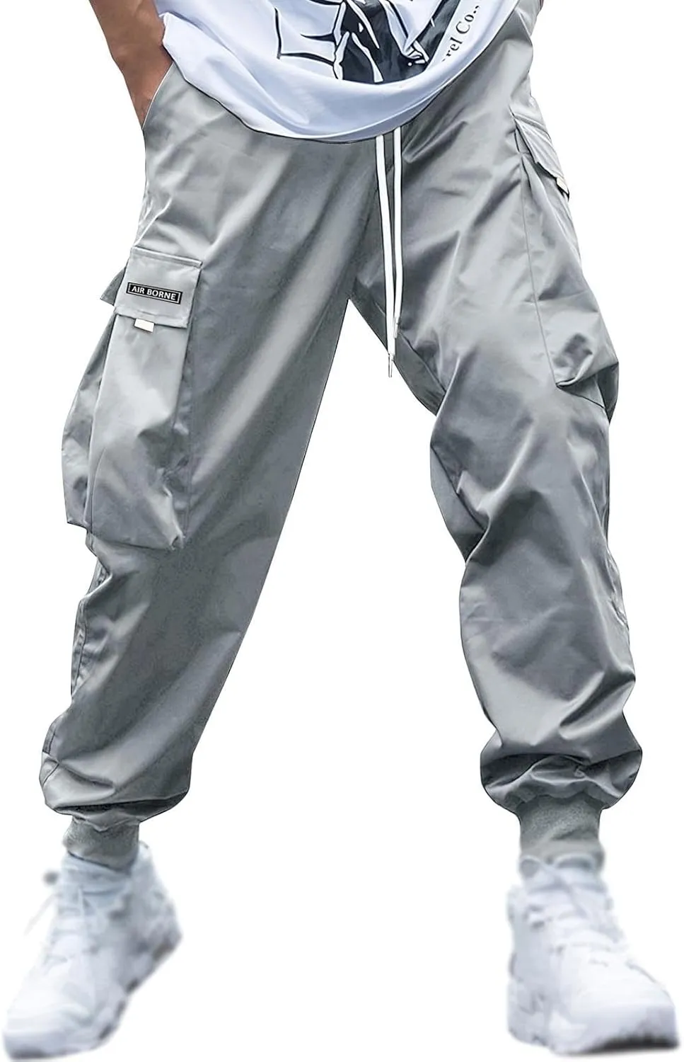 Mens JeansMens Casual Cargo Pants Elastic Waist Dress Pants Lightweight Outdoor Trousers Loose Fit Pants with Multi PocketsBlack Chino