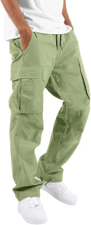 Mens JeansMens Casual Cargo Pants Elastic Waist Dress Pants Lightweight Outdoor Trousers Loose Fit Pants with Multi PocketsSkinny Chinos