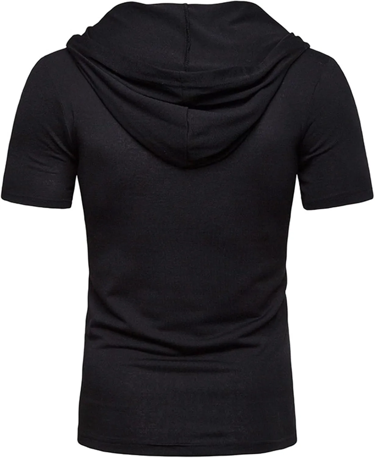 Men's Lace-up Fashion Hoodies Short Sleeve Hooded Solid Color T-Shirt T-Shirt Casual Beach Hippie Tops