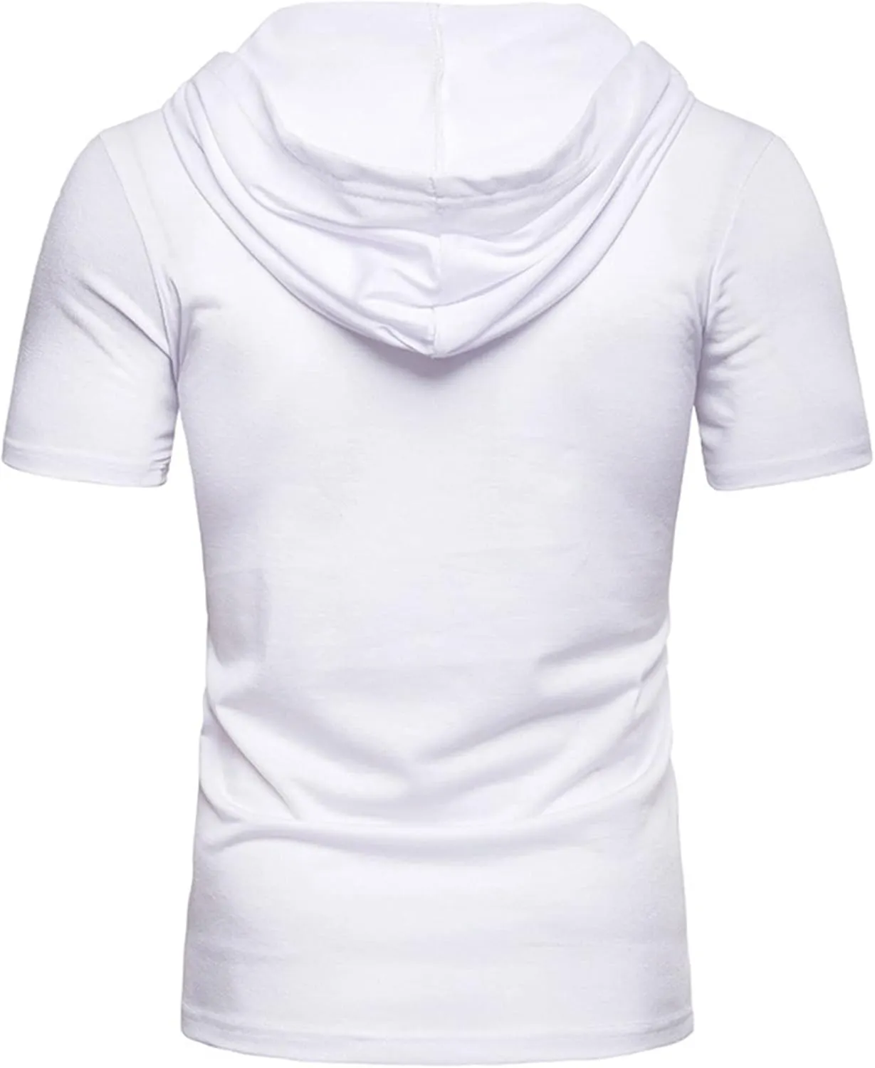 Men's Lace-up Fashion Hoodies Short Sleeve Hooded Solid Color T-Shirt T-Shirt Casual Beach Hippie Tops