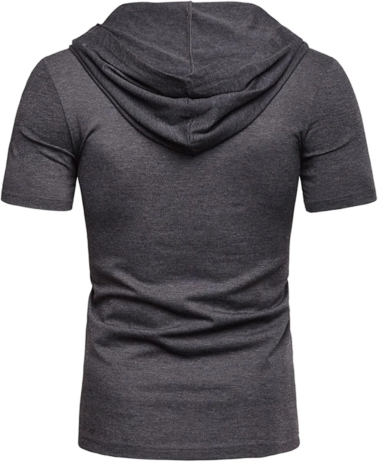 Men's Lace-up Fashion Hoodies Short Sleeve Hooded Solid Color T-Shirt T-Shirt Casual Beach Hippie Tops