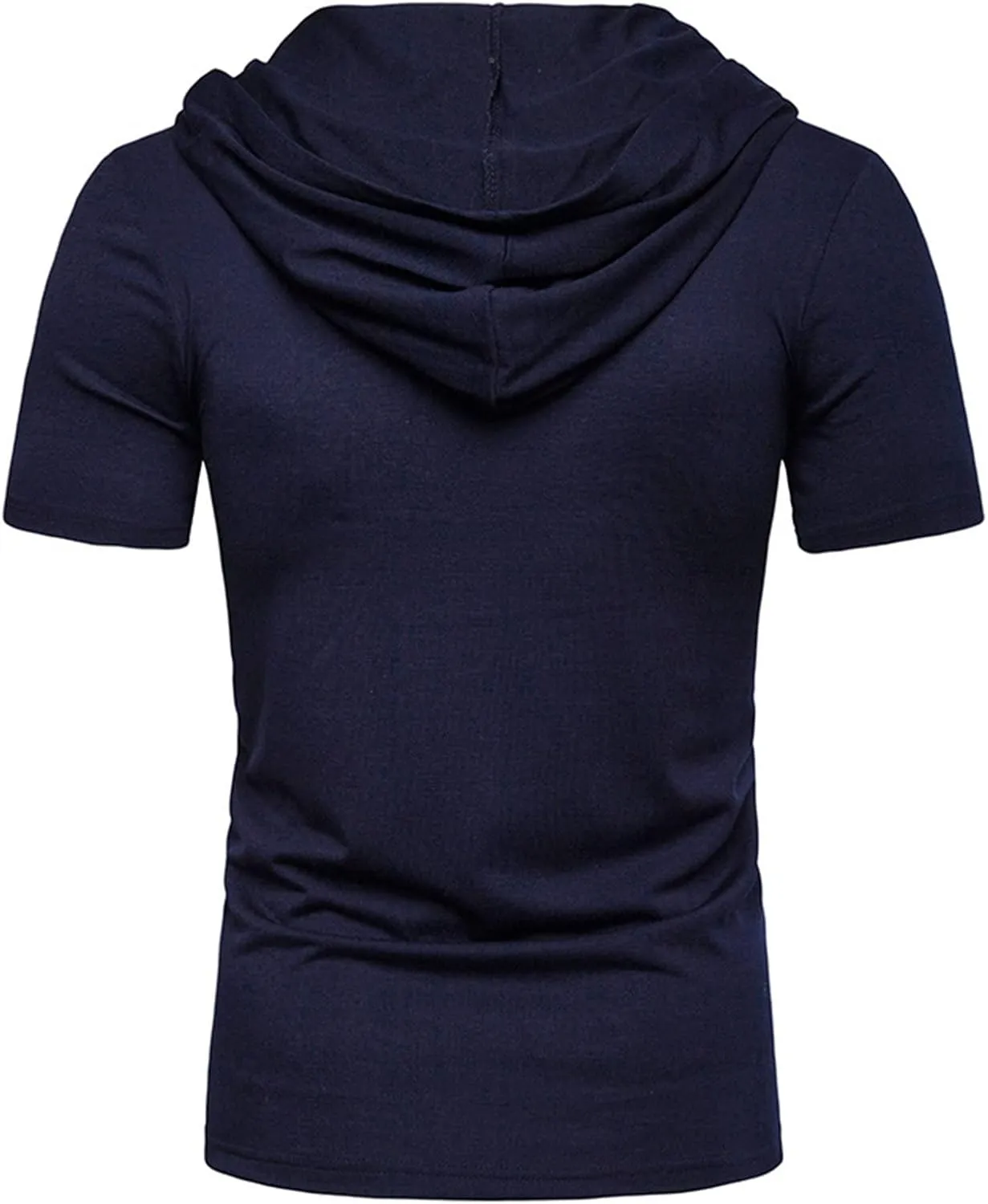 Men's Lace-up Fashion Hoodies Short Sleeve Hooded Solid Color T-Shirt T-Shirt Casual Beach Hippie Tops