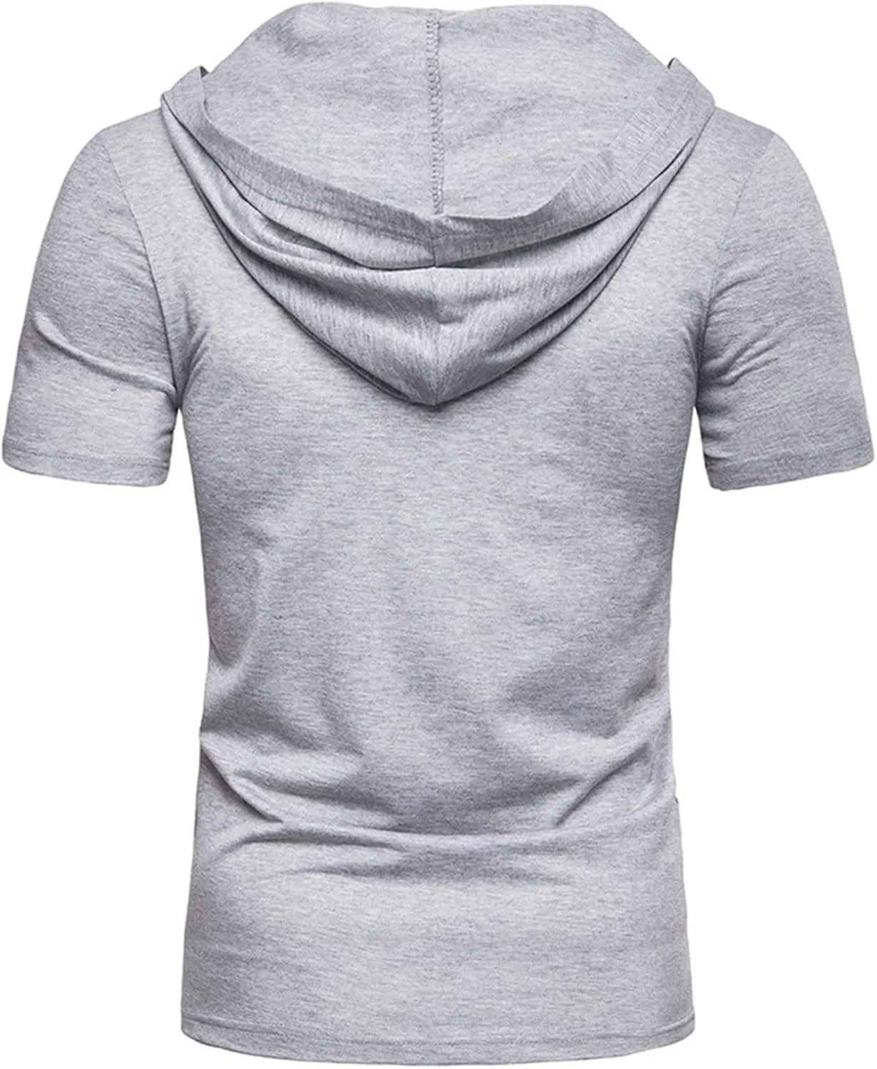 Men's Lace-up Fashion Hoodies Short Sleeve Hooded Solid Color T-Shirt T-Shirt Casual Beach Hippie Tops