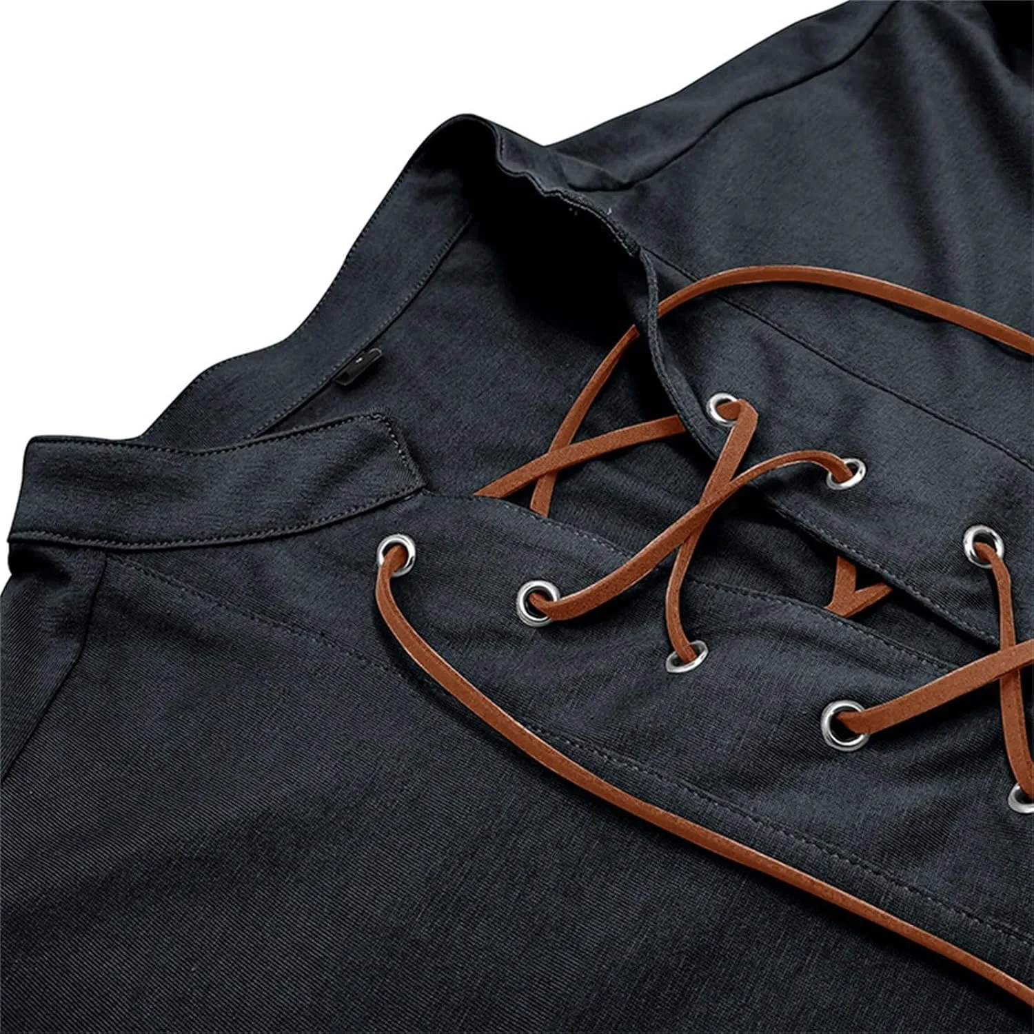 Men's Lace Up Tee Shirt Casual Long Sleeve Button Solid Color T-Shirt Medieval Renaissance Viking Shirts for Men