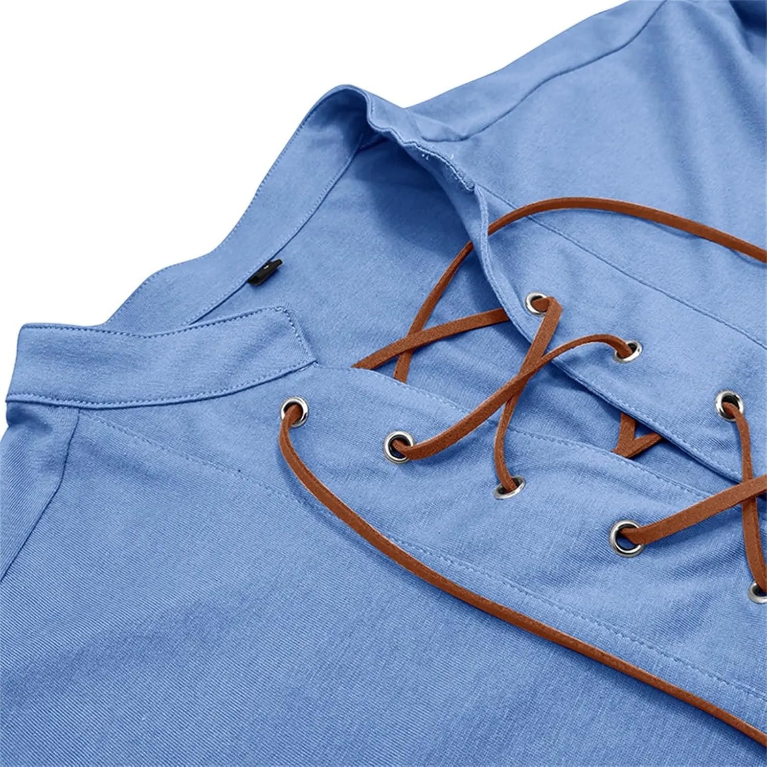 Men's Lace Up Tee Shirt Casual Long Sleeve Button Solid Color T-Shirt Medieval Renaissance Viking Shirts for Men