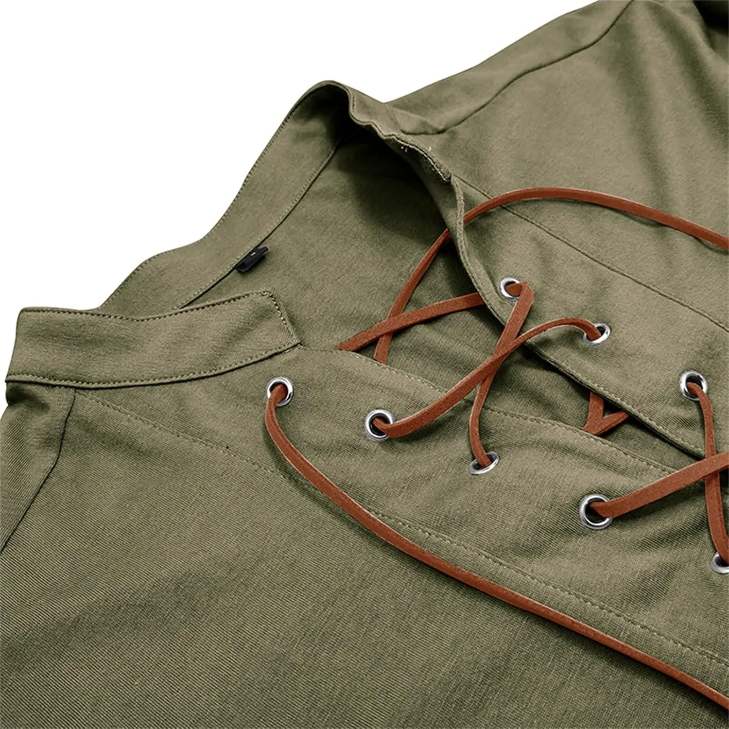 Men's Lace Up Tee Shirt Casual Long Sleeve Button Solid Color T-Shirt Medieval Renaissance Viking Shirts for Men