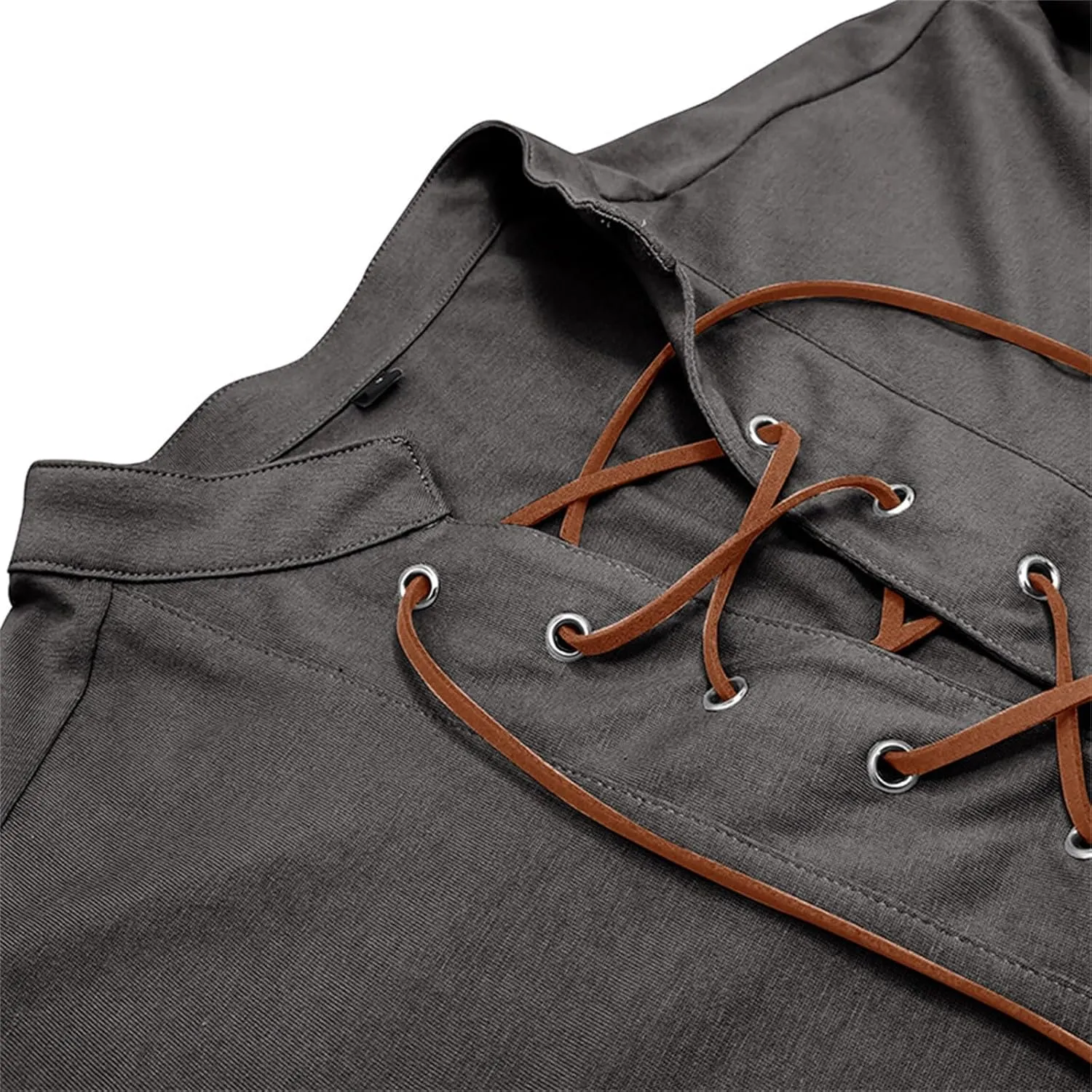 Men's Lace Up Tee Shirt Casual Long Sleeve Button Solid Color T-Shirt Medieval Renaissance Viking Shirts for Men