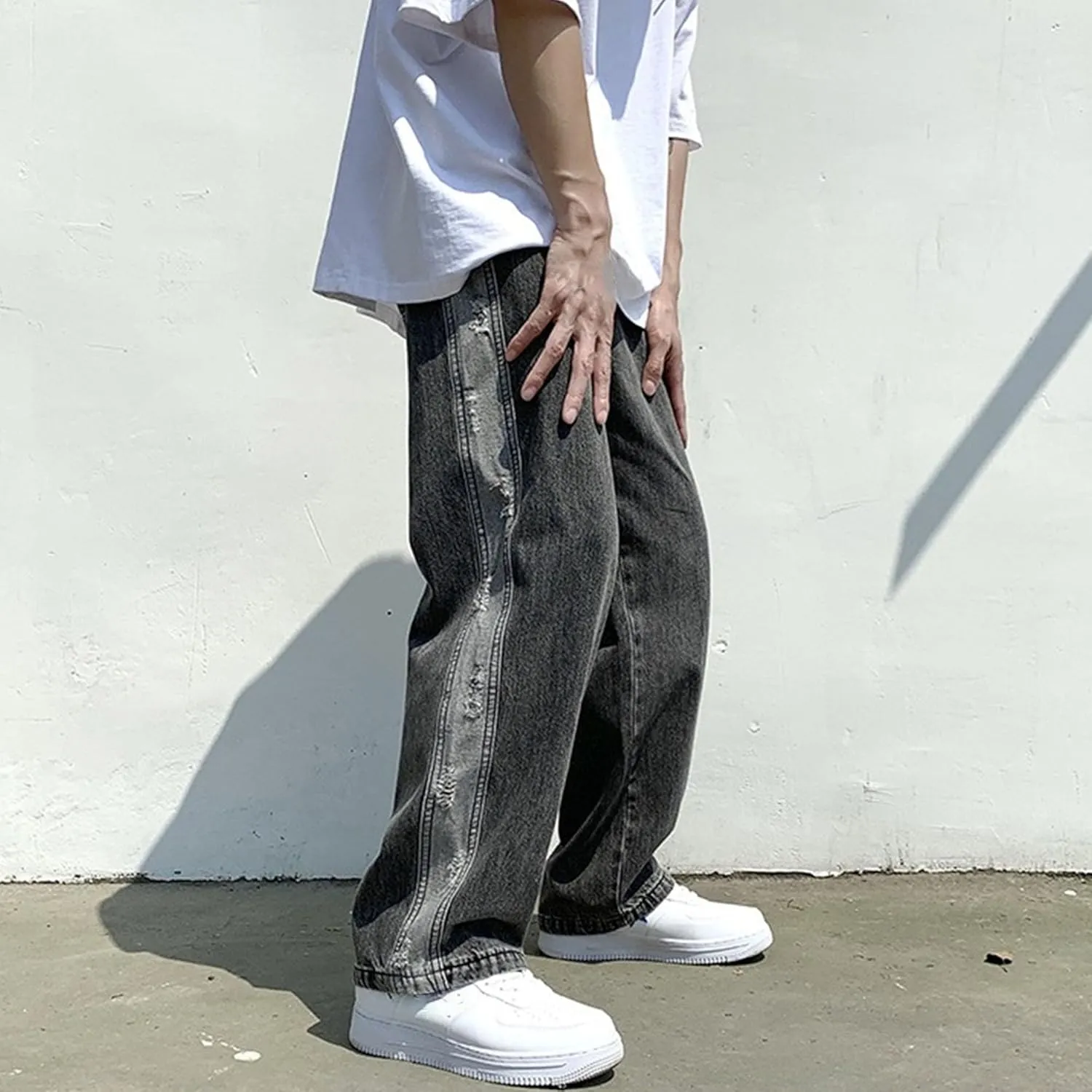 Men's Loose Jeans Men's Straight Casual Jeans Fashion Hip-Hop Stretch Vintage Work Pants