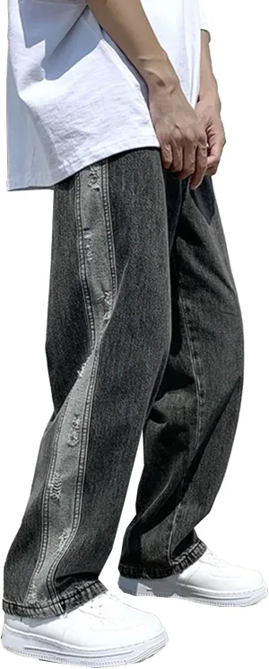 Men's Loose Jeans Men's Straight Casual Jeans Fashion Hip-Hop Stretch Vintage Work Pants