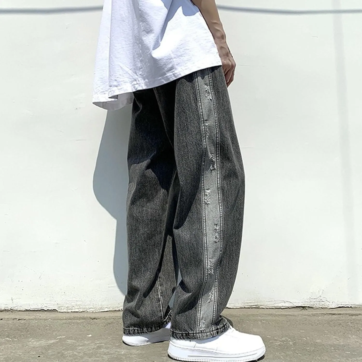 Men's Loose Jeans Men's Straight Casual Jeans Fashion Hip-Hop Stretch Vintage Work Pants