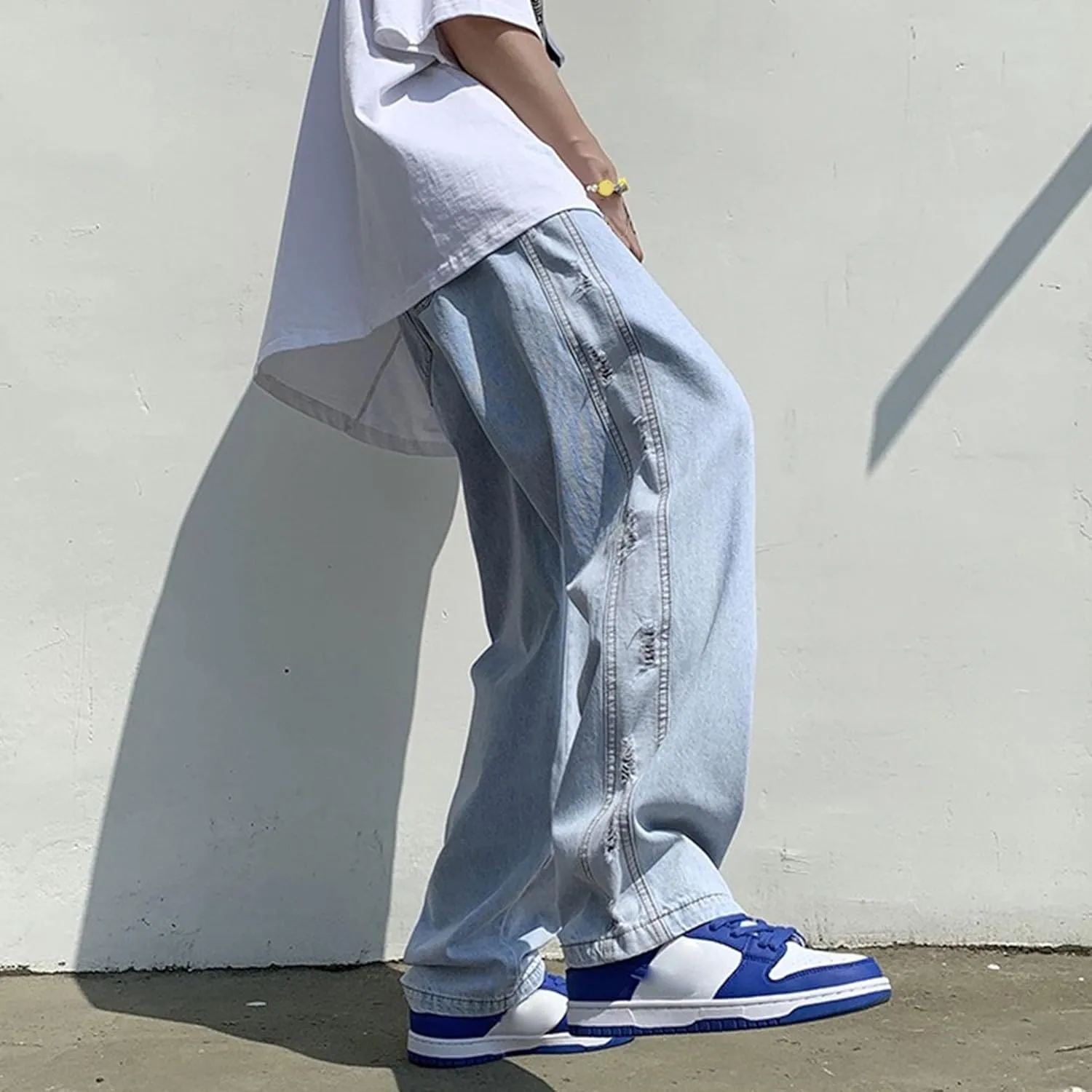 Men's Loose Jeans Men's Straight Casual Jeans Fashion Hip-Hop Stretch Vintage Work Pants