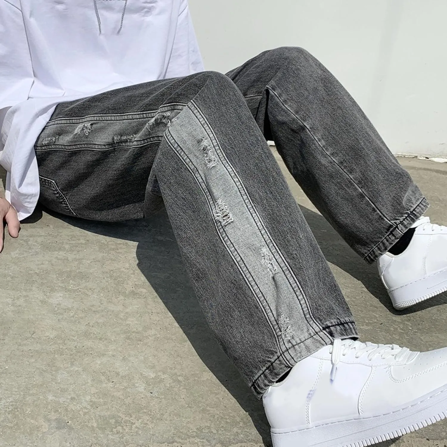 Men's Loose Jeans Men's Straight Casual Jeans Fashion Hip-Hop Stretch Vintage Work Pants