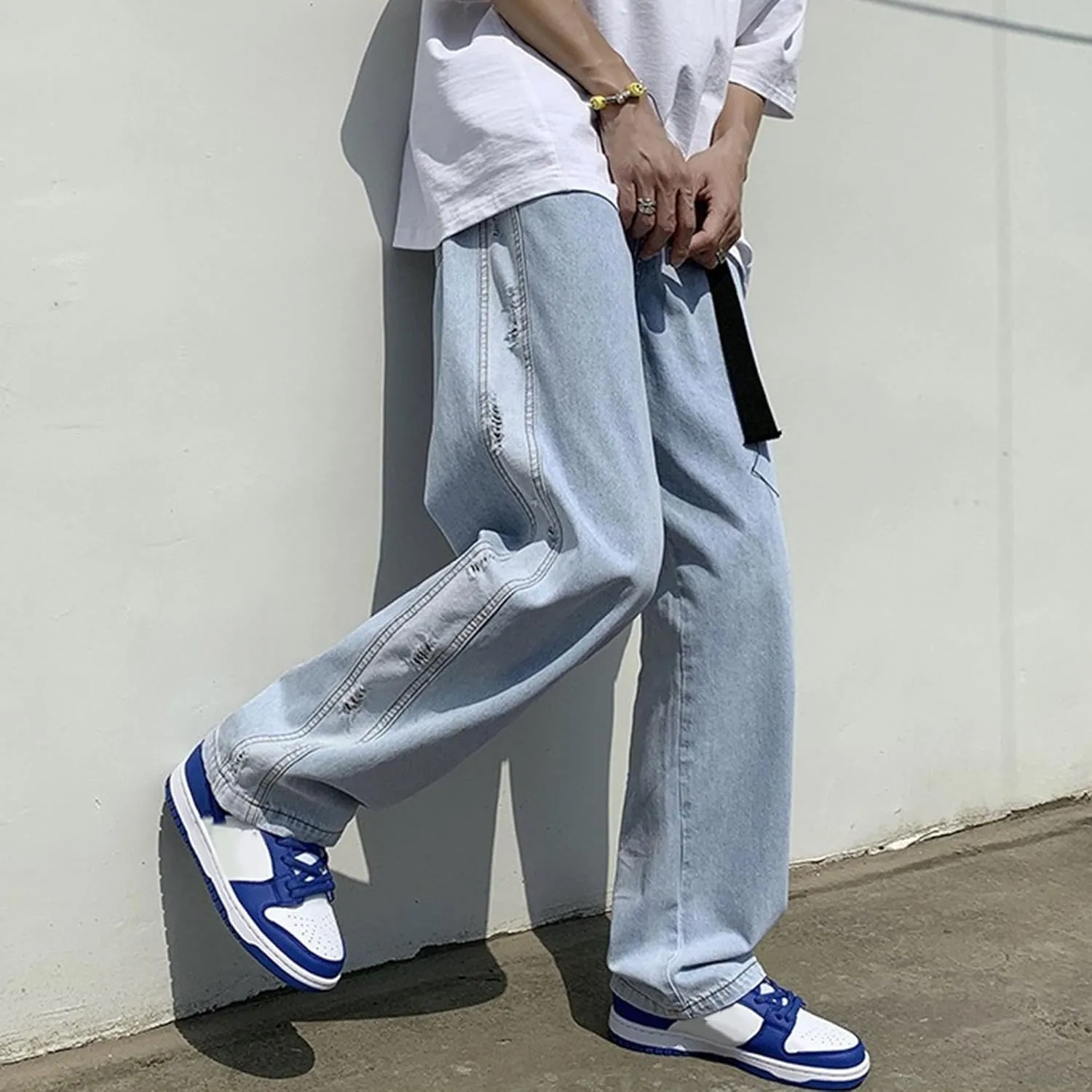 Men's Loose Jeans Men's Straight Casual Jeans Fashion Hip-Hop Stretch Vintage Work Pants