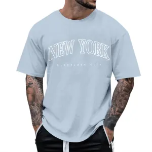 Men's Oversized Graphic Tees Short Sleeve New York Letter Print T-Shirt Summer Causal Crewneck Tee Tops