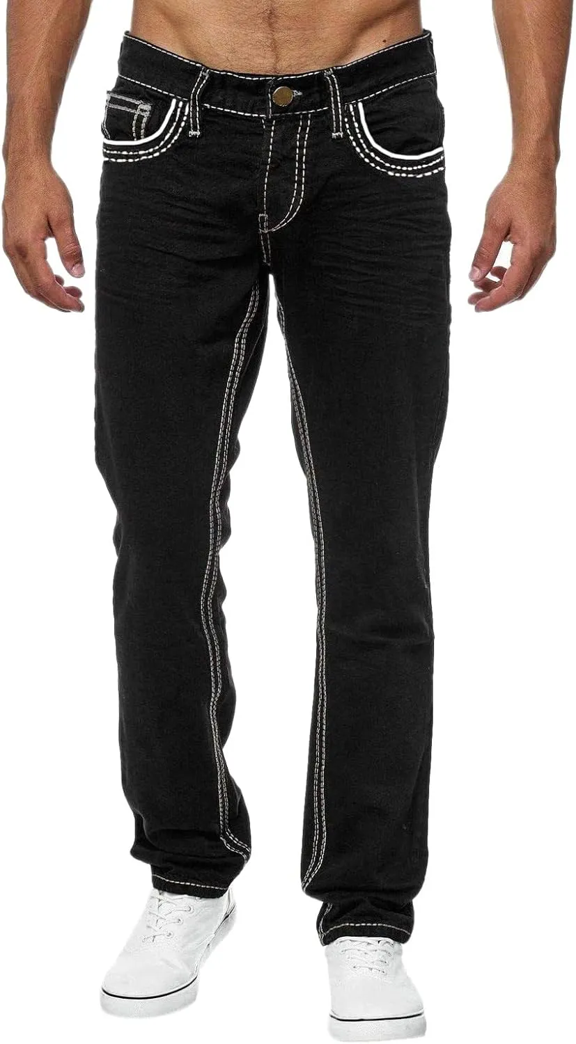 Mens Pants Jeans Relaxed Fit Loose Fit Straight Leg Jeans Comfortable Flexible Denim Pants Hip Hop Streetwear