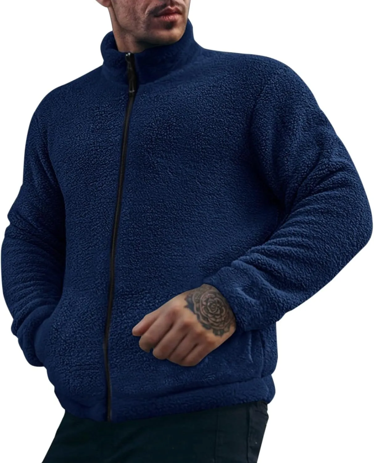 Men's Polar Fleece Jacket Full Zip Warm Soft Outdoor Winter Coats Pockets Stand Collar Outdoor Casual Warm Jackets