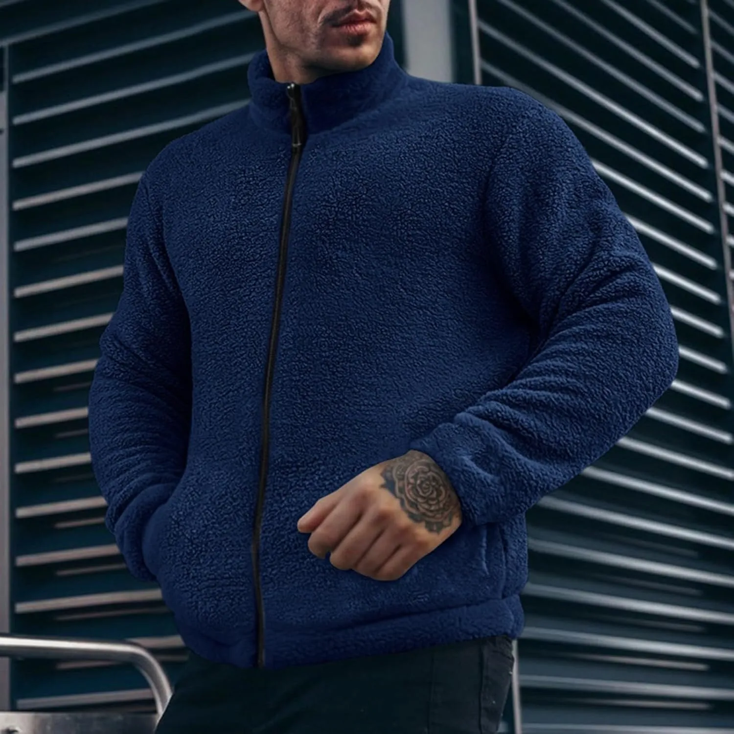 Men's Polar Fleece Jacket Full Zip Warm Soft Outdoor Winter Coats Pockets Stand Collar Outdoor Casual Warm Jackets