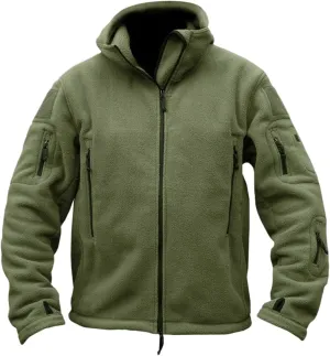 Mens Polar Fleece Tactical Jackets Warm Winter Jacket with Zip Pockets Full Zip Hooded Jacket Lightweight Cargo Jacket