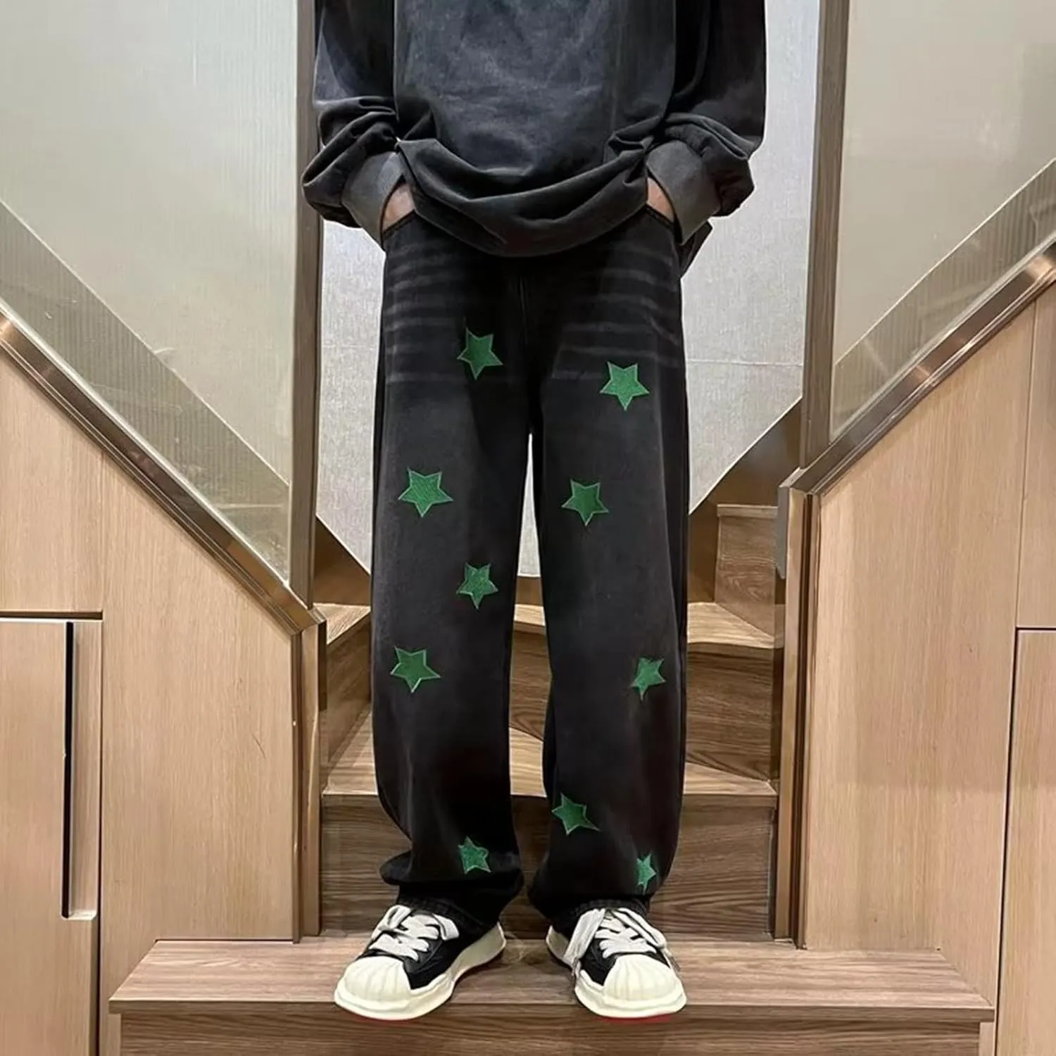 Men's Regular Fit Baggy Hip Hop Star Pants Denim Loose Goth Fashion Streetwear Jeans for Man Mend Jeans Straight Fit