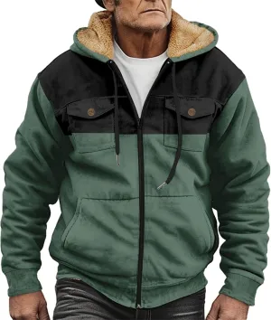 Mens Sherpa Fleece Lined Jackets Warm Winter Padded Plush Hoodies Sweatshirts Fuzzy Cargo Tatical Coats With Pockets