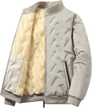 Men's Sherpa Lined Bomber Jacket Casual Stand Collar Diamond Jackets Zip Up Long Sleeve Baseball Outwears