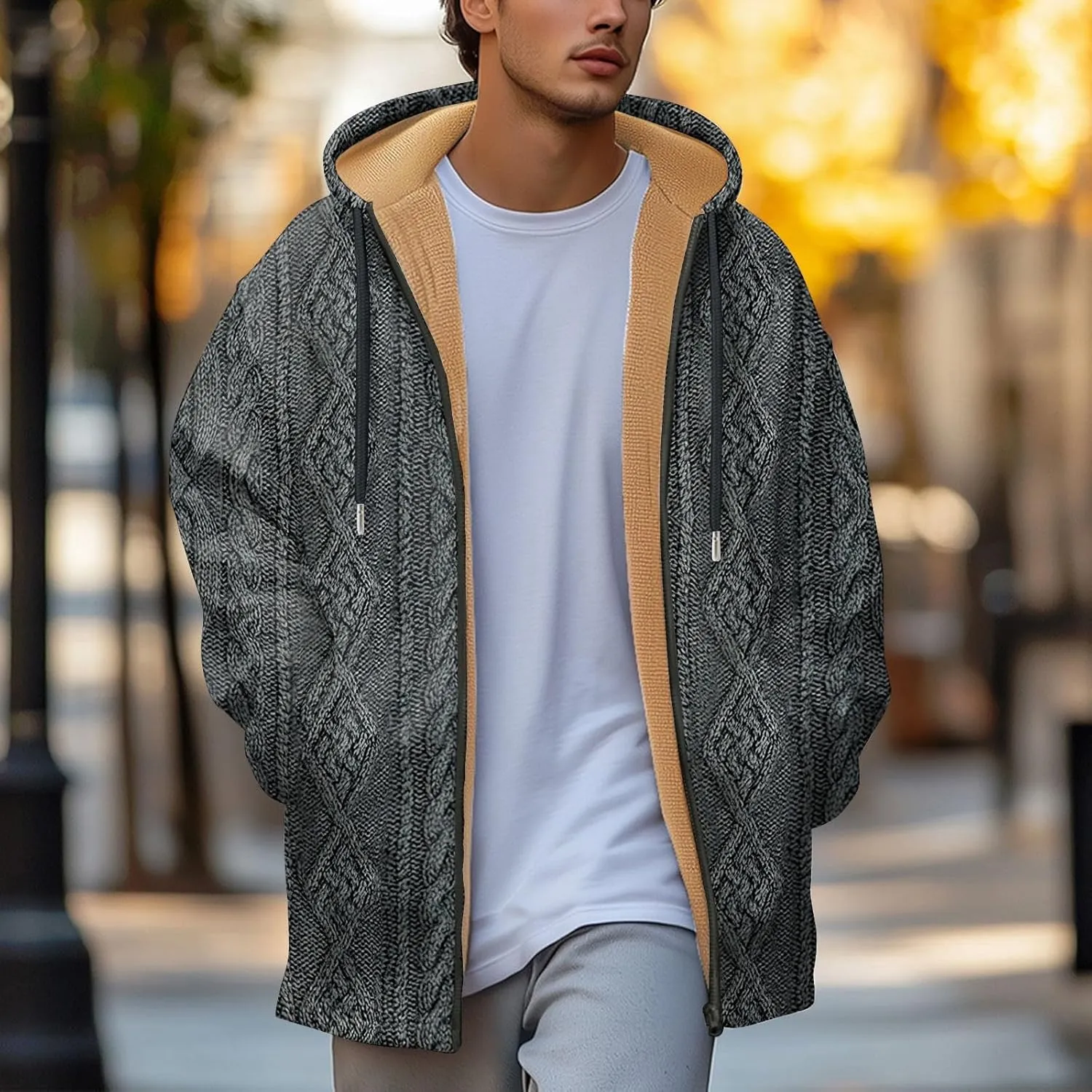 Mens Sherpa Lined Hoodie Full-Zip Winter Warm Hooded Heavyweight Thermal Fleece Sweatshirt
