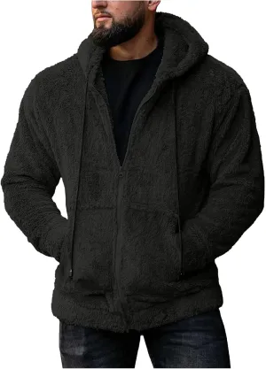 Mens Thick Fuzzy Sherpa Athletic Hoodie Heavyweight Fleece Jacket Zip Up Hooded Sweatshirt Sports Coat