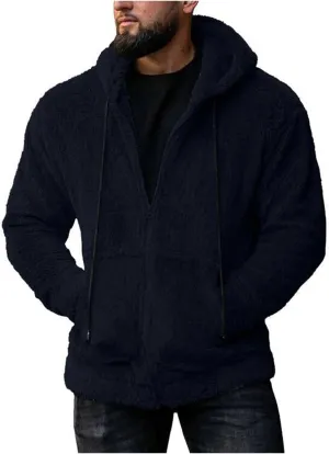 Mens Thick Fuzzy Sherpa Athletic Hoodie Heavyweight Fleece Jacket Zip Up Hooded Sweatshirt Sports Coat
