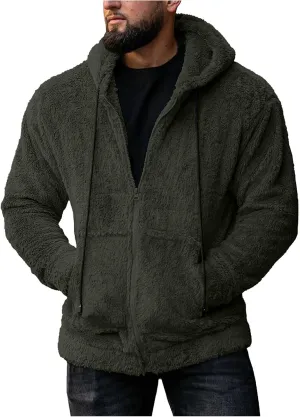Mens Thick Fuzzy Sherpa Athletic Hoodie Heavyweight Fleece Jacket Zip Up Hooded Sweatshirt Sports Coat