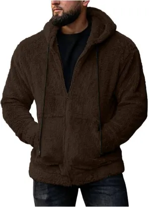 Mens Thick Fuzzy Sherpa Athletic Hoodie Heavyweight Fleece Jacket Zip Up Hooded Sweatshirt Sports Coat