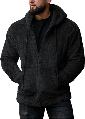 Mens Thick Fuzzy Sherpa Athletic Hoodie Heavyweight Fleece Jacket Zip Up Hooded Sweatshirt Sports Coat